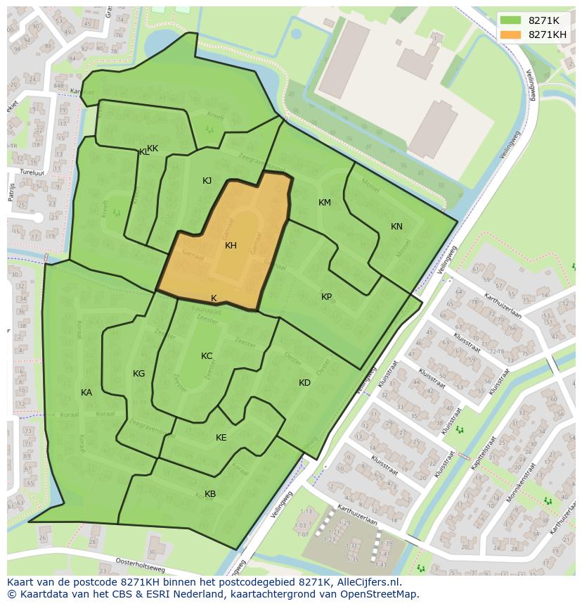 Afbeelding van het postcodegebied 8271 KH op de kaart.
