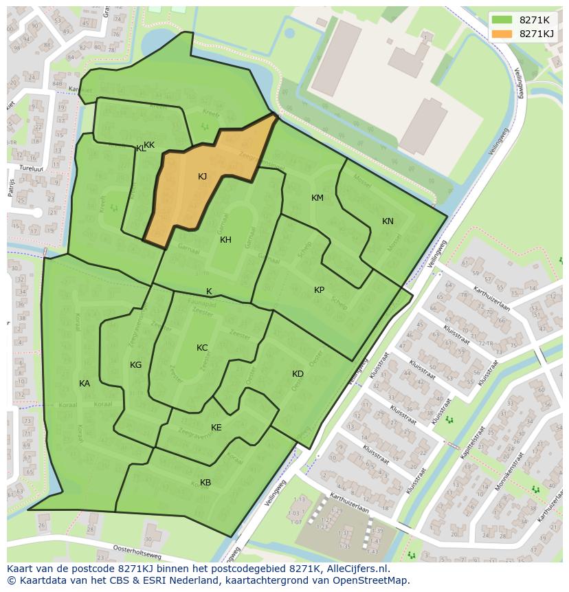 Afbeelding van het postcodegebied 8271 KJ op de kaart.