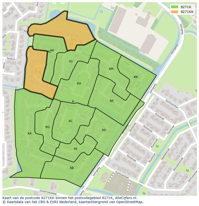 Afbeelding van het postcodegebied 8271 KK op de kaart.