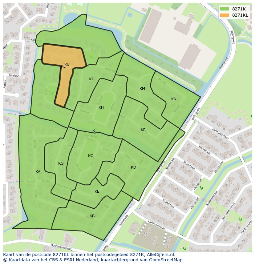 Afbeelding van het postcodegebied 8271 KL op de kaart.
