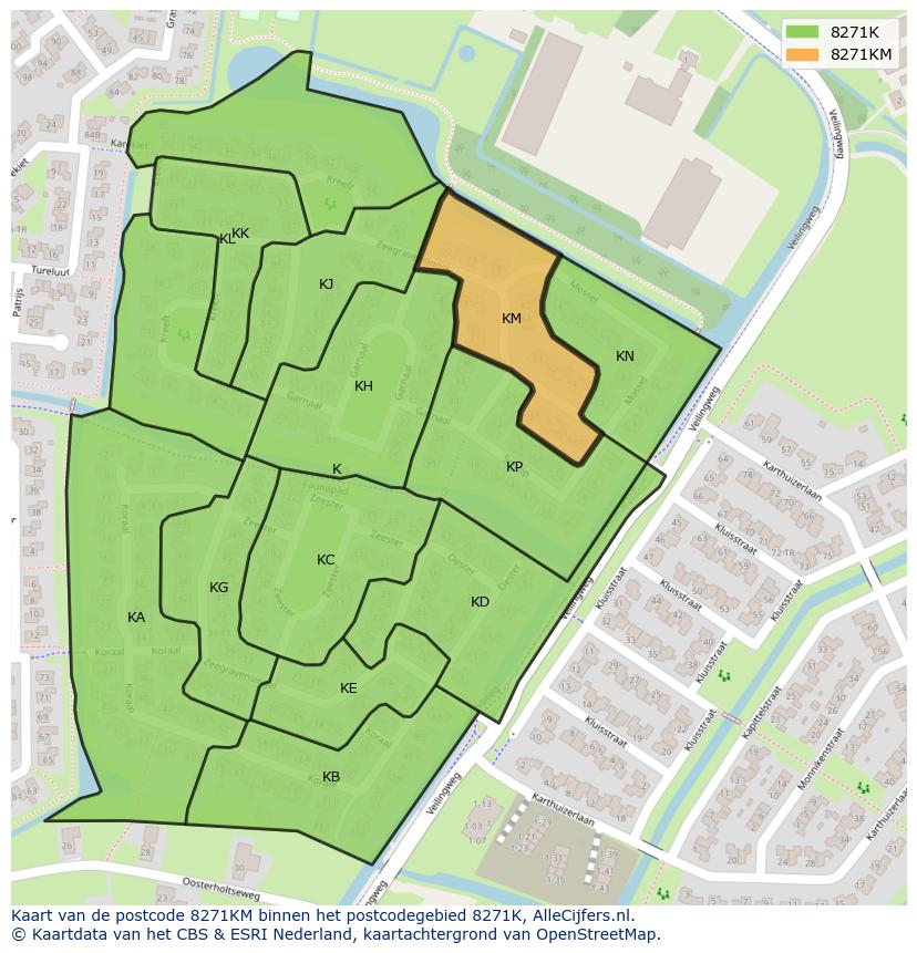 Afbeelding van het postcodegebied 8271 KM op de kaart.