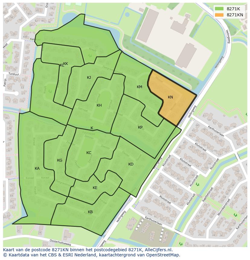 Afbeelding van het postcodegebied 8271 KN op de kaart.