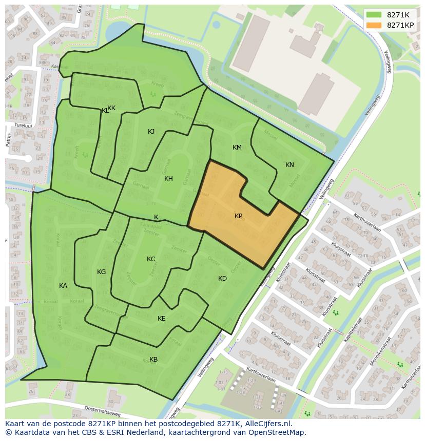 Afbeelding van het postcodegebied 8271 KP op de kaart.