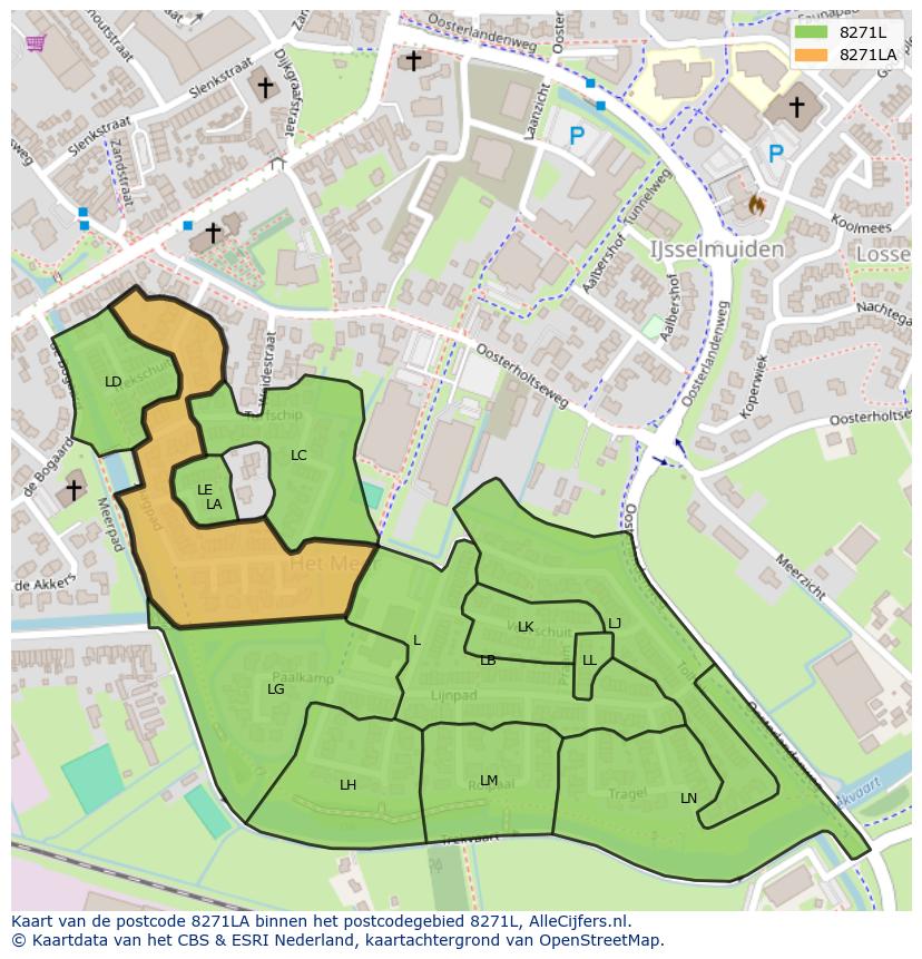 Afbeelding van het postcodegebied 8271 LA op de kaart.