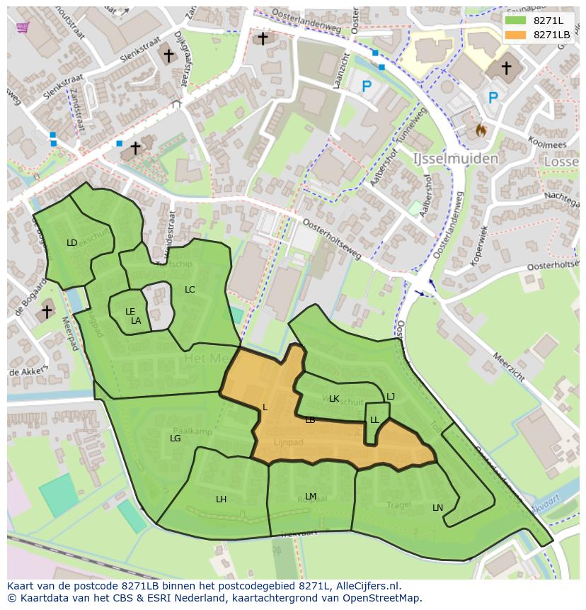 Afbeelding van het postcodegebied 8271 LB op de kaart.