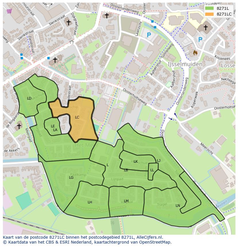 Afbeelding van het postcodegebied 8271 LC op de kaart.