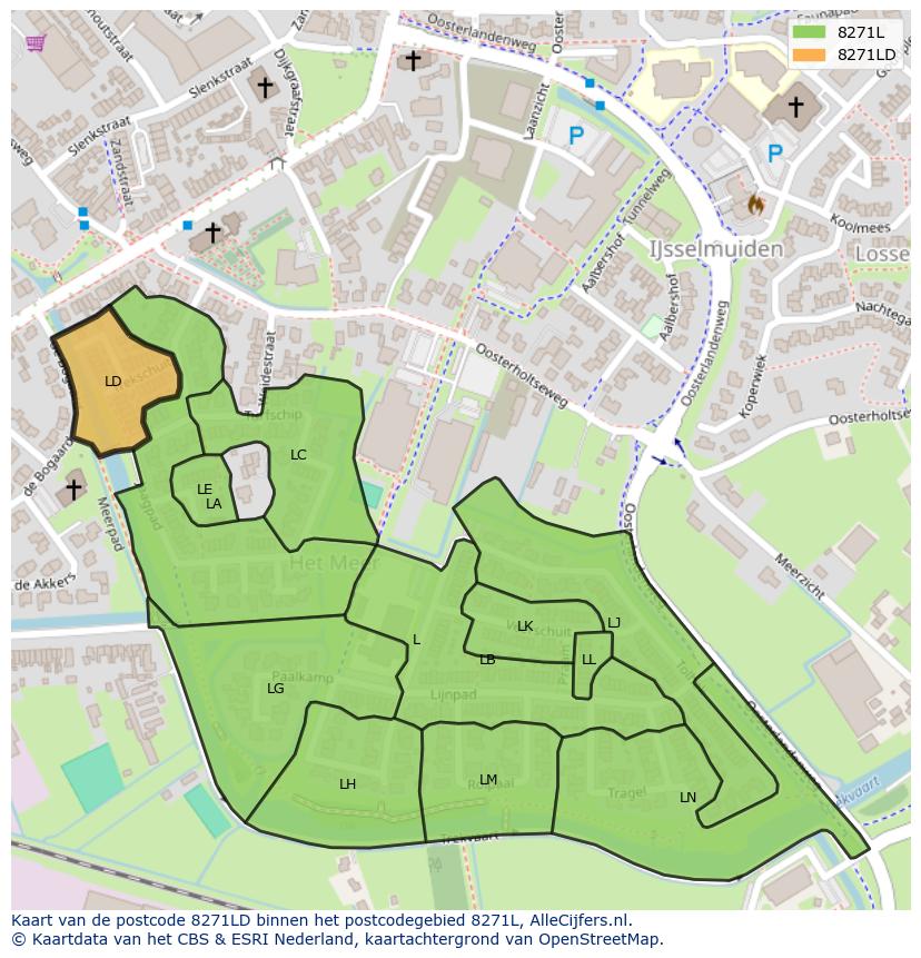 Afbeelding van het postcodegebied 8271 LD op de kaart.