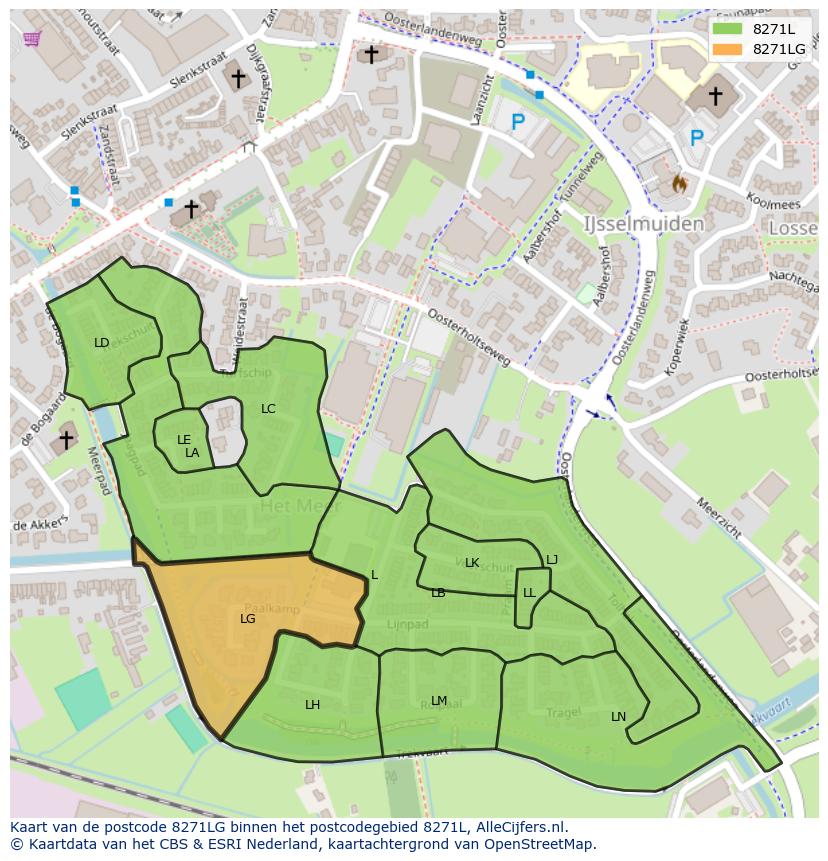 Afbeelding van het postcodegebied 8271 LG op de kaart.