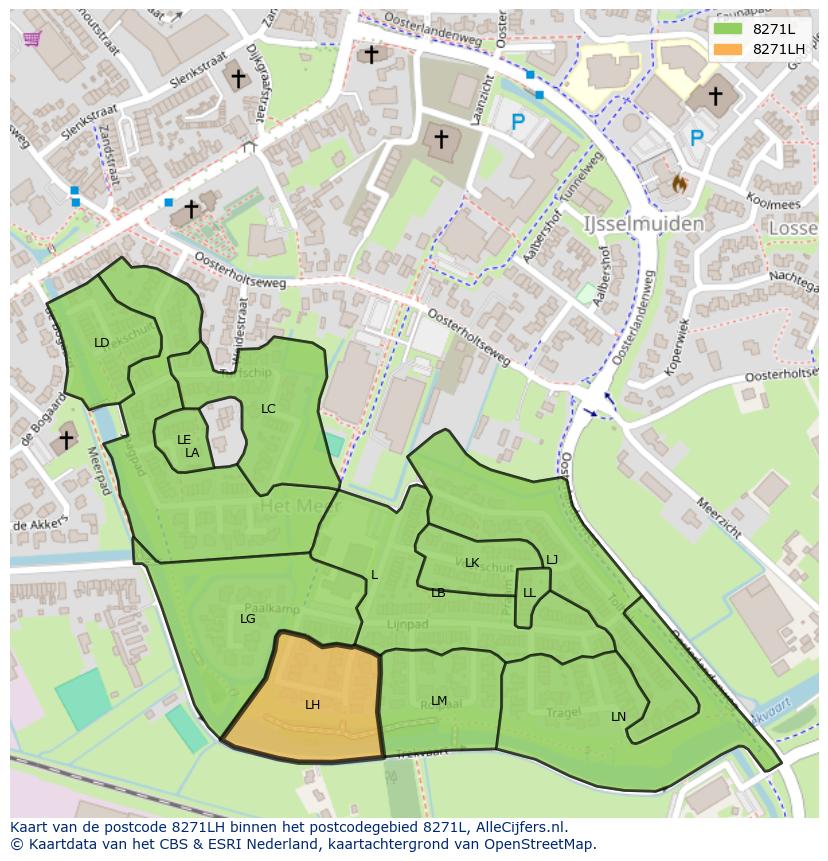 Afbeelding van het postcodegebied 8271 LH op de kaart.
