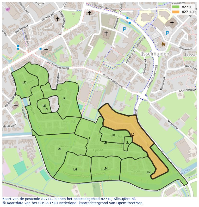 Afbeelding van het postcodegebied 8271 LJ op de kaart.
