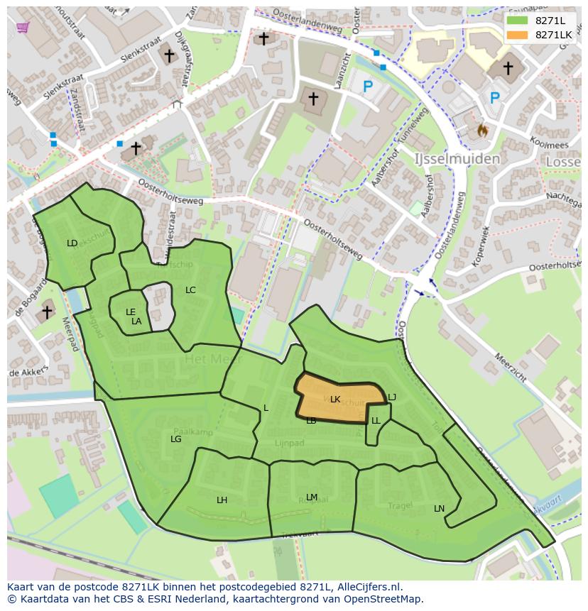 Afbeelding van het postcodegebied 8271 LK op de kaart.