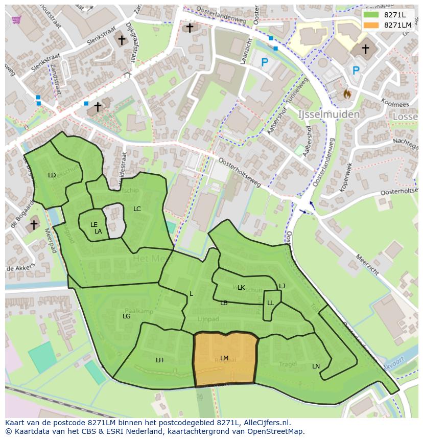 Afbeelding van het postcodegebied 8271 LM op de kaart.