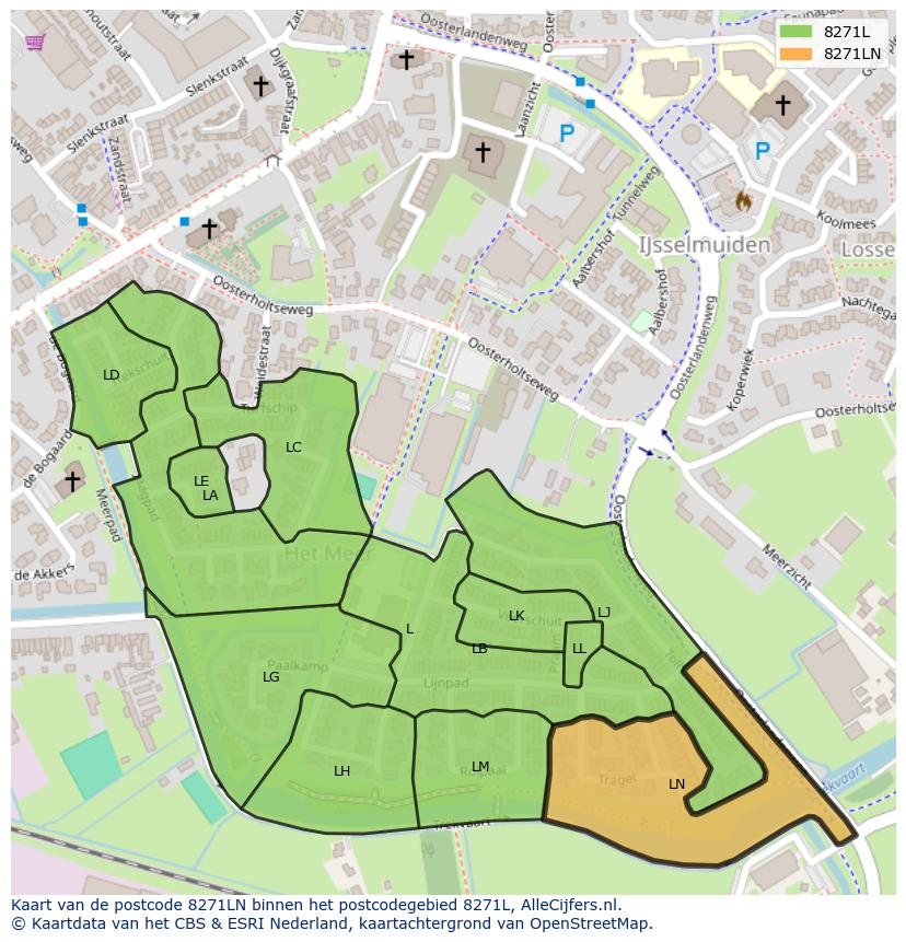 Afbeelding van het postcodegebied 8271 LN op de kaart.