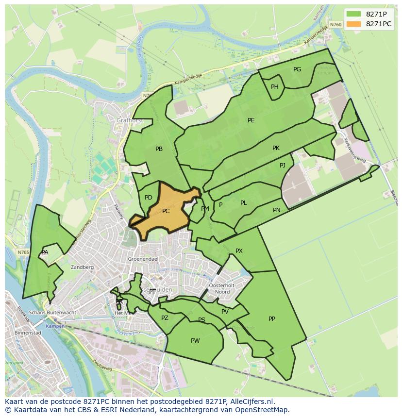 Afbeelding van het postcodegebied 8271 PC op de kaart.