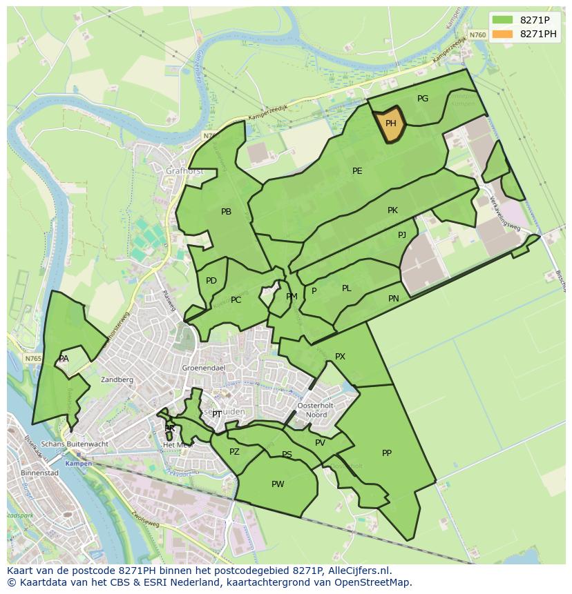 Afbeelding van het postcodegebied 8271 PH op de kaart.