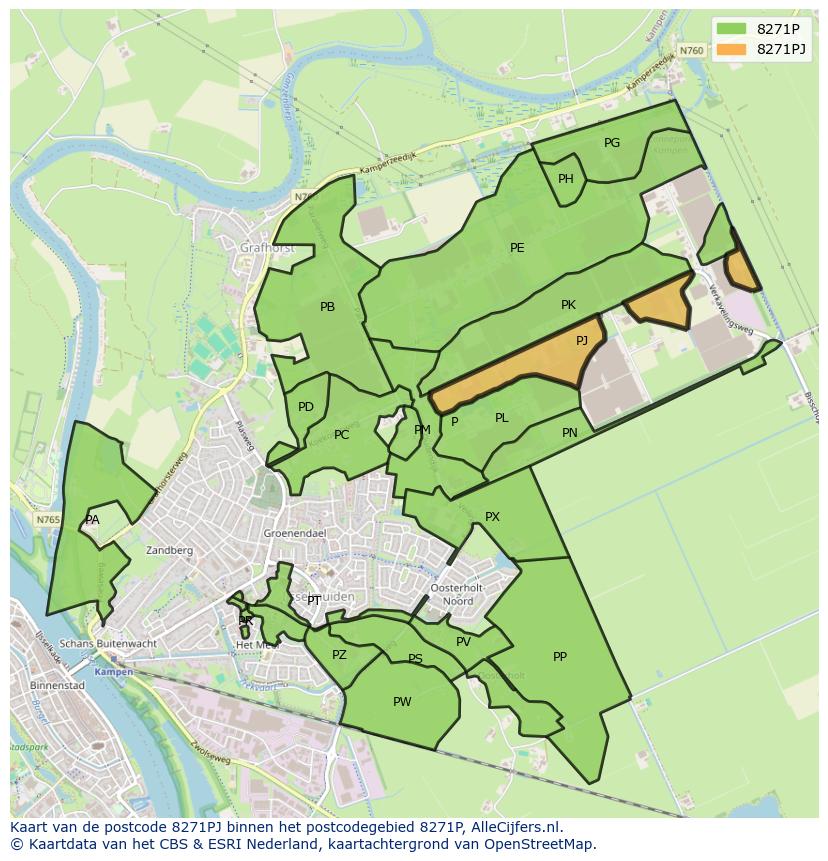 Afbeelding van het postcodegebied 8271 PJ op de kaart.