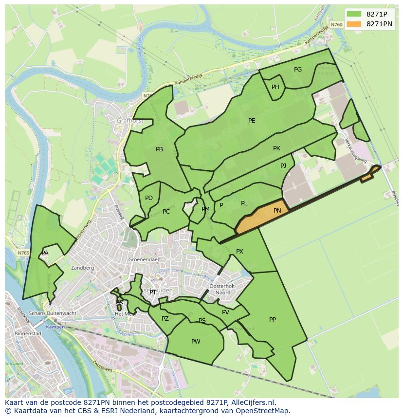 Afbeelding van het postcodegebied 8271 PN op de kaart.