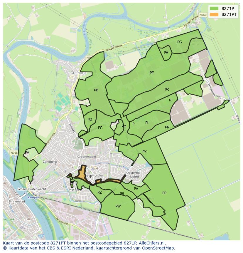 Afbeelding van het postcodegebied 8271 PT op de kaart.