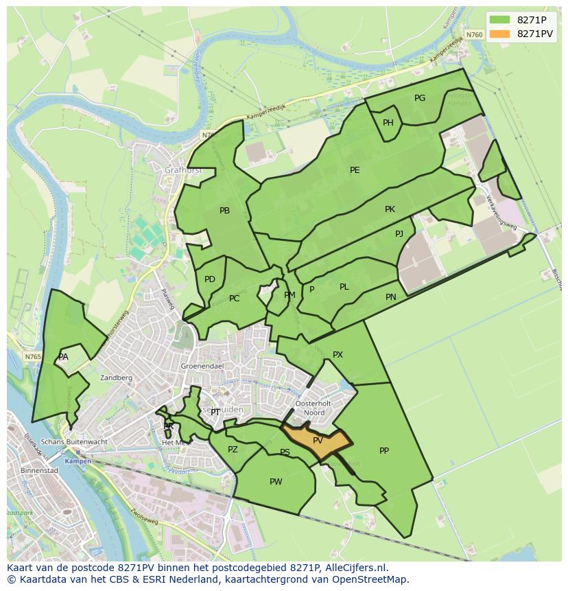 Afbeelding van het postcodegebied 8271 PV op de kaart.
