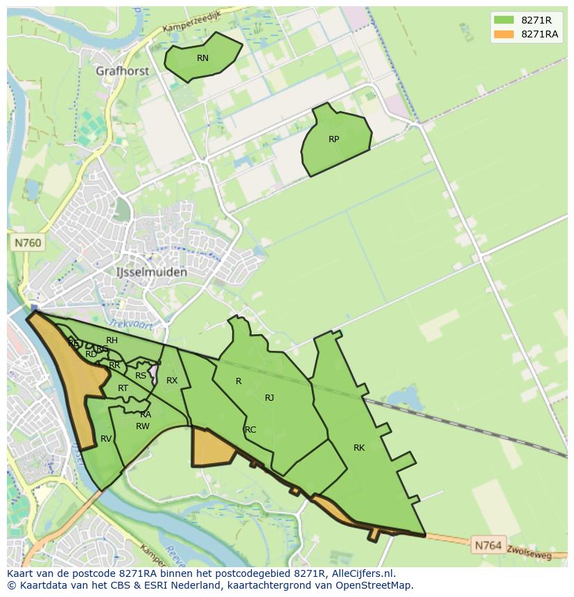 Afbeelding van het postcodegebied 8271 RA op de kaart.