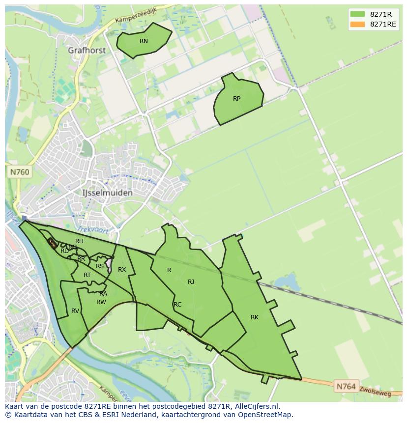 Afbeelding van het postcodegebied 8271 RE op de kaart.