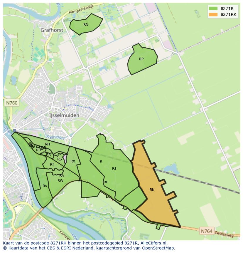 Afbeelding van het postcodegebied 8271 RK op de kaart.