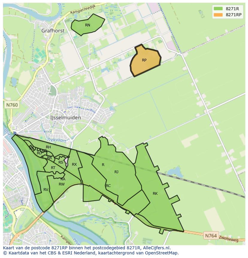 Afbeelding van het postcodegebied 8271 RP op de kaart.