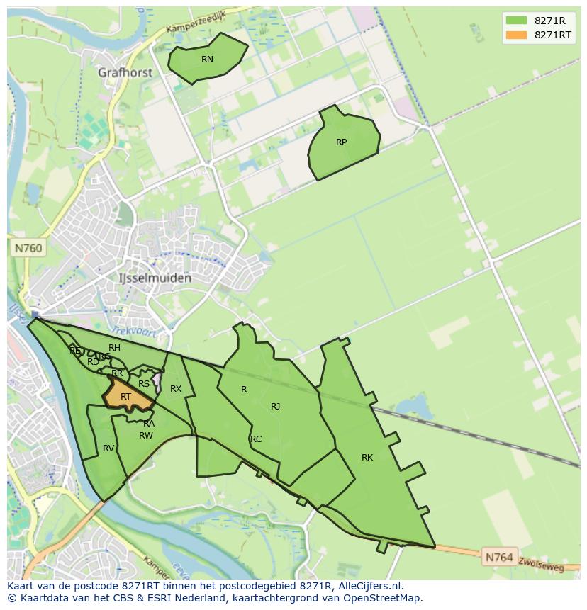 Afbeelding van het postcodegebied 8271 RT op de kaart.