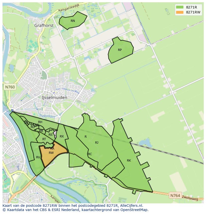 Afbeelding van het postcodegebied 8271 RW op de kaart.