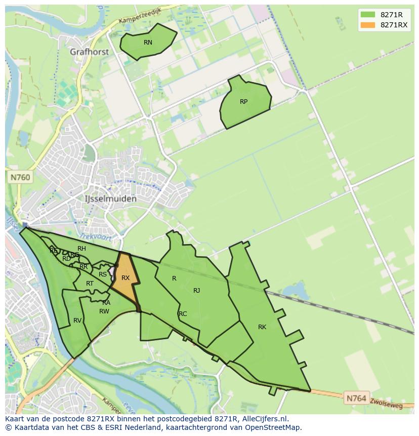 Afbeelding van het postcodegebied 8271 RX op de kaart.