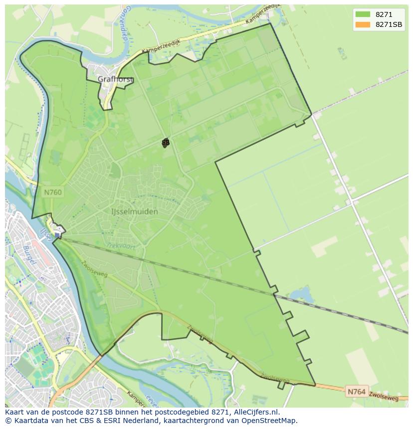 Afbeelding van het postcodegebied 8271 SB op de kaart.