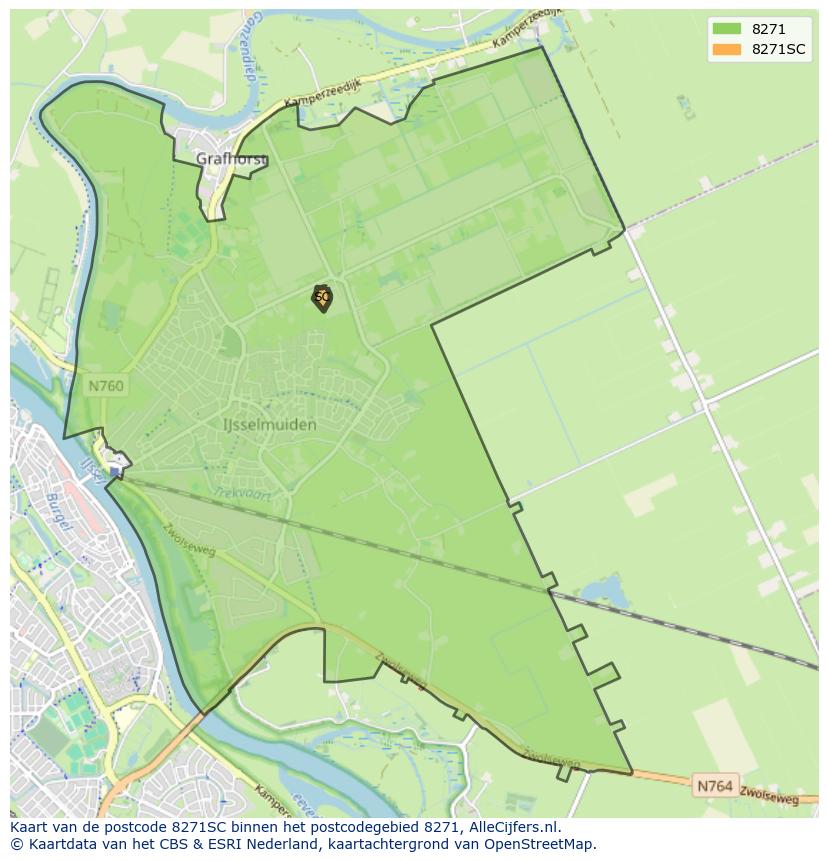 Afbeelding van het postcodegebied 8271 SC op de kaart.