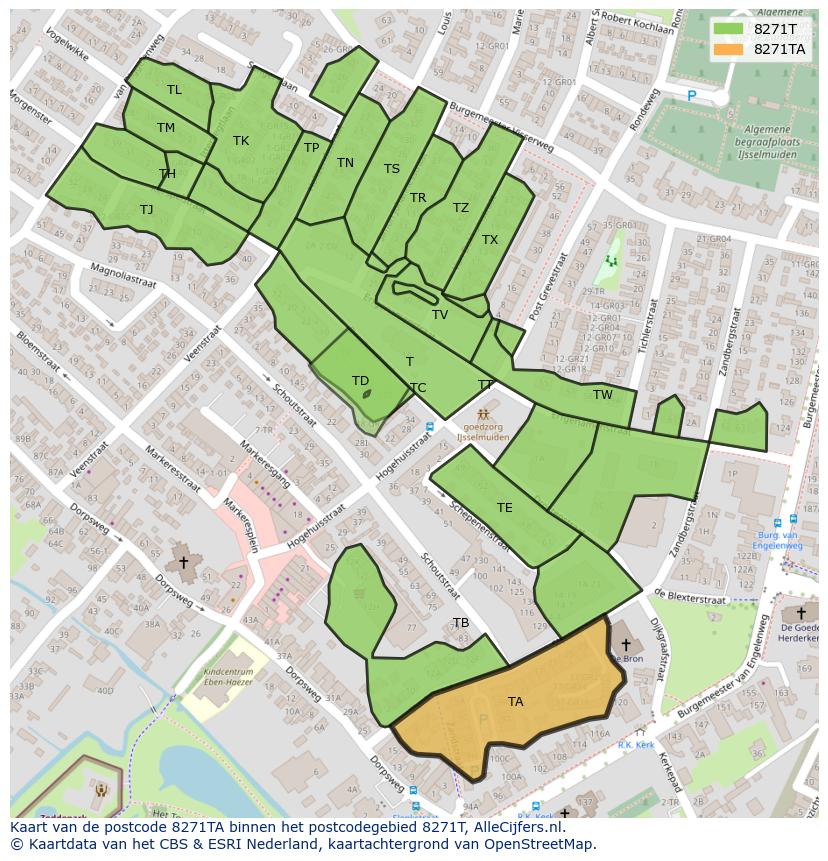 Afbeelding van het postcodegebied 8271 TA op de kaart.