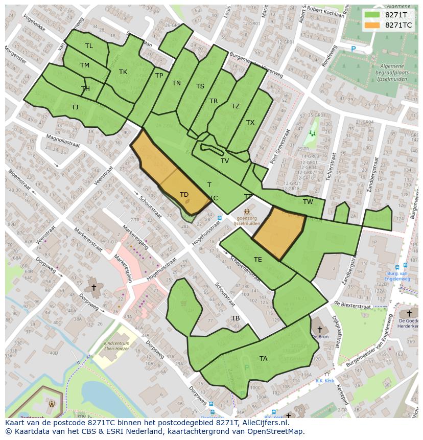 Afbeelding van het postcodegebied 8271 TC op de kaart.
