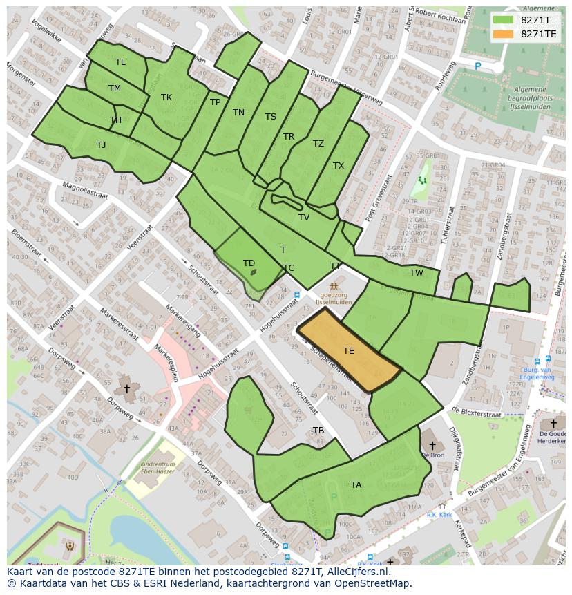 Afbeelding van het postcodegebied 8271 TE op de kaart.