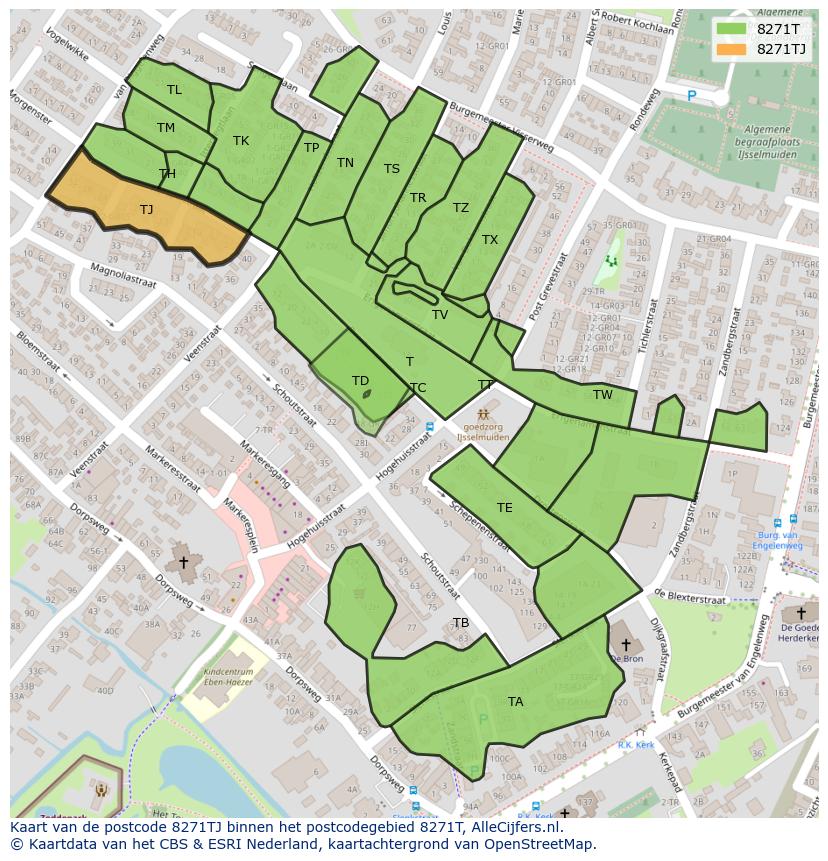 Afbeelding van het postcodegebied 8271 TJ op de kaart.