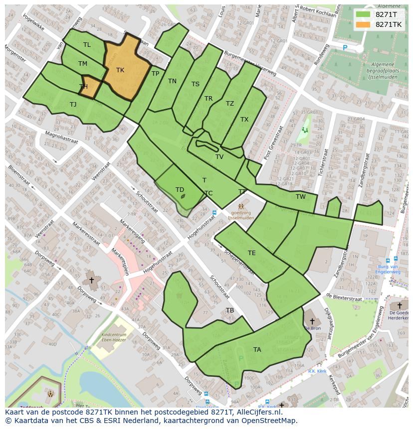Afbeelding van het postcodegebied 8271 TK op de kaart.