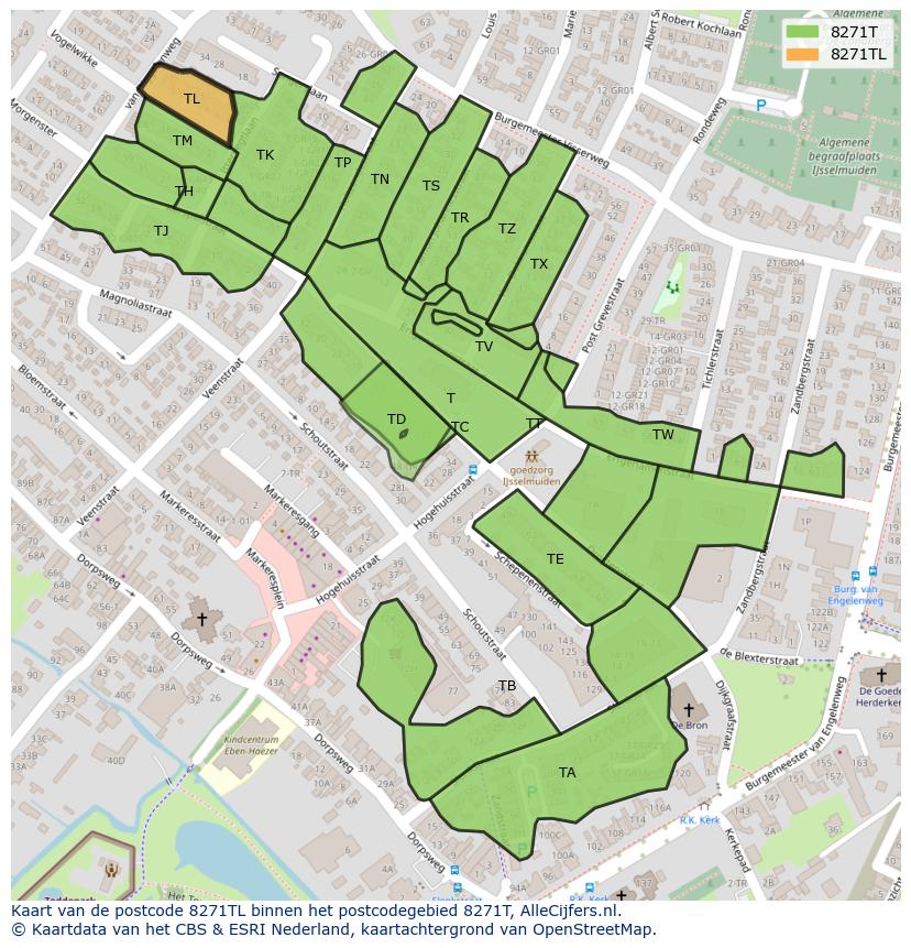Afbeelding van het postcodegebied 8271 TL op de kaart.