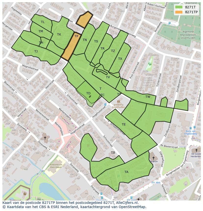 Afbeelding van het postcodegebied 8271 TP op de kaart.