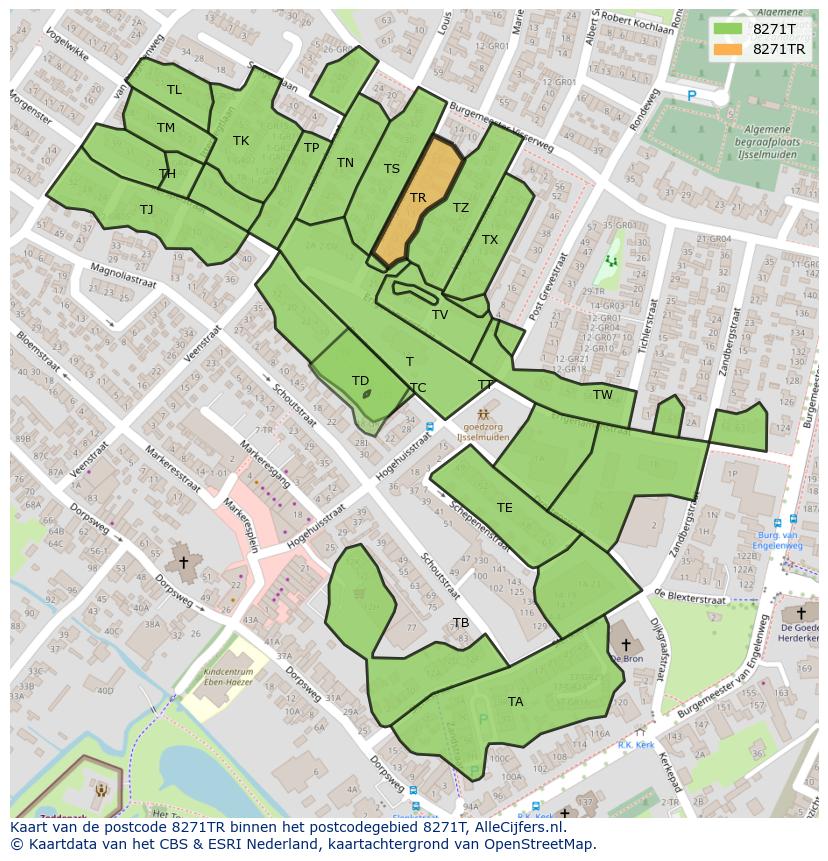 Afbeelding van het postcodegebied 8271 TR op de kaart.