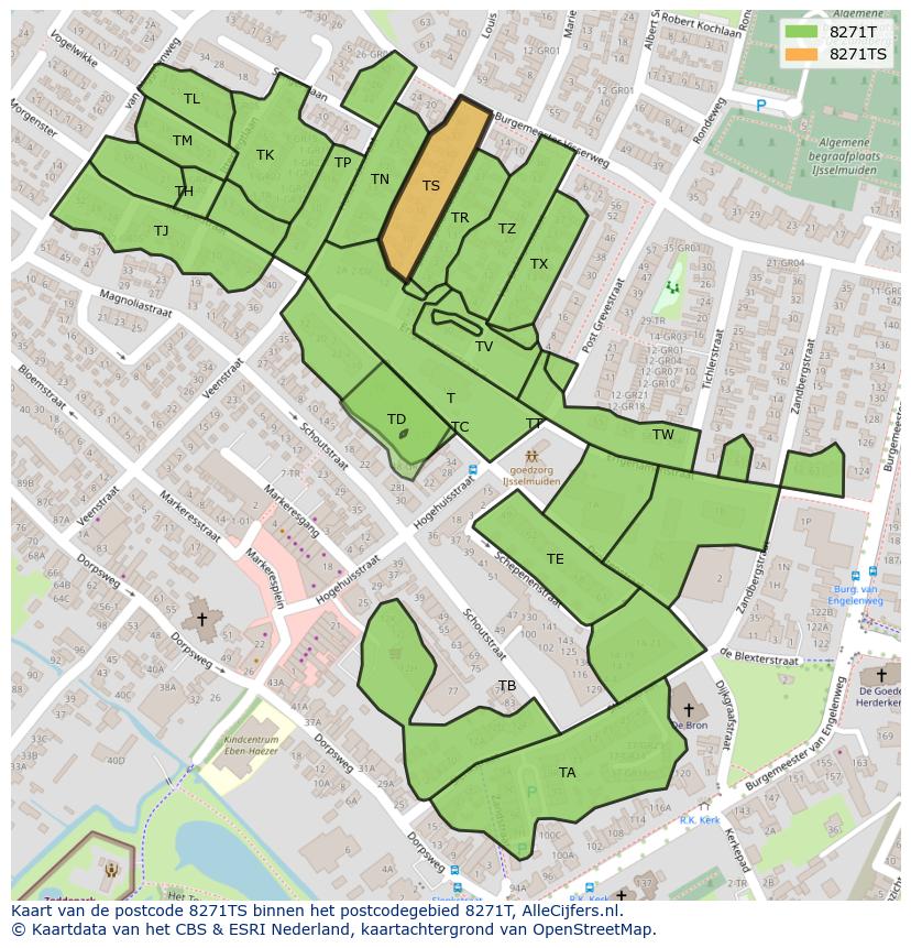 Afbeelding van het postcodegebied 8271 TS op de kaart.