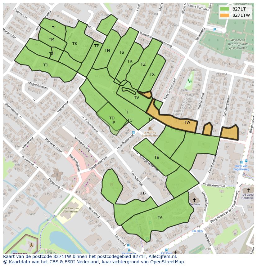 Afbeelding van het postcodegebied 8271 TW op de kaart.