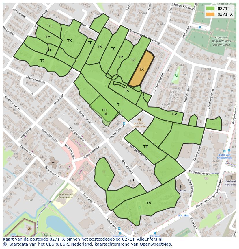 Afbeelding van het postcodegebied 8271 TX op de kaart.
