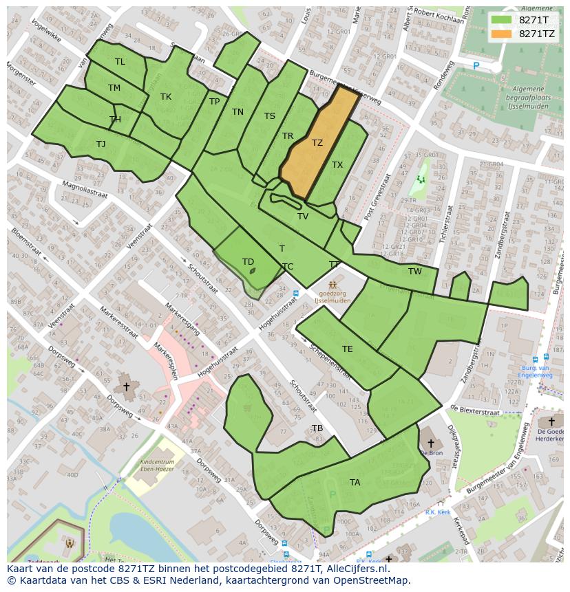 Afbeelding van het postcodegebied 8271 TZ op de kaart.