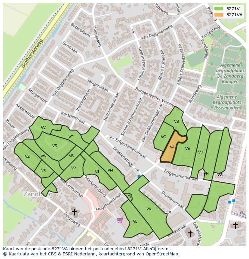 Afbeelding van het postcodegebied 8271 VA op de kaart.