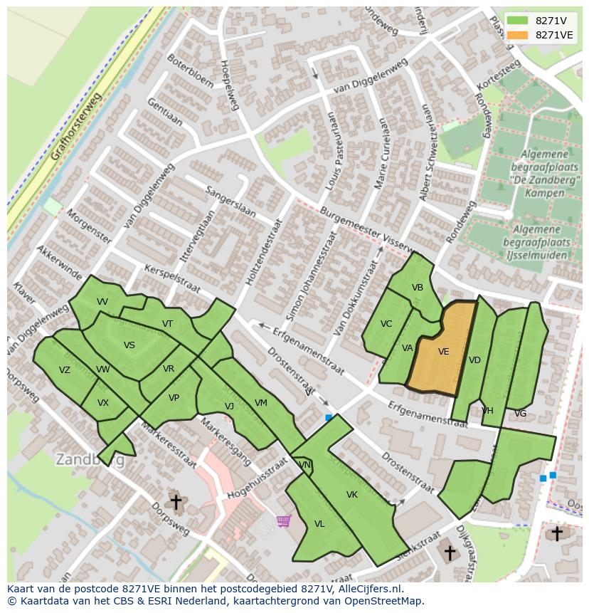 Afbeelding van het postcodegebied 8271 VE op de kaart.