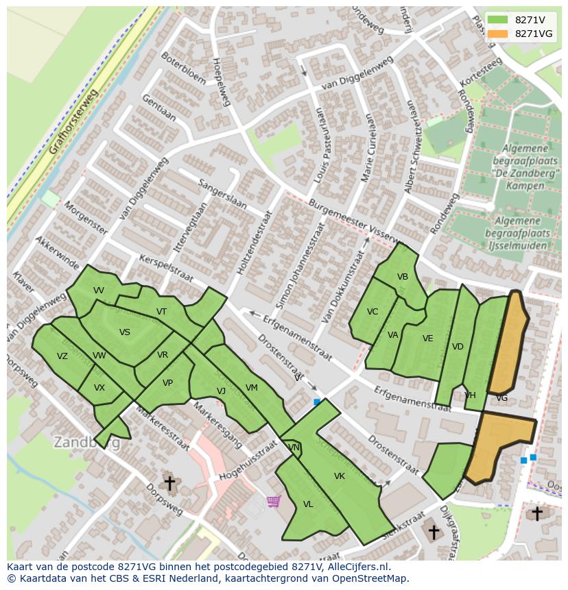 Afbeelding van het postcodegebied 8271 VG op de kaart.