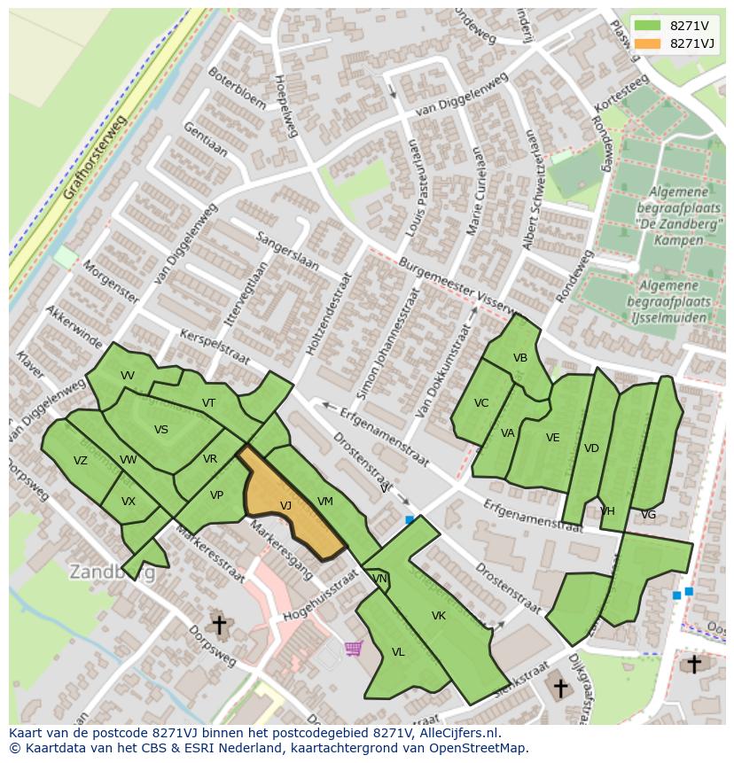 Afbeelding van het postcodegebied 8271 VJ op de kaart.