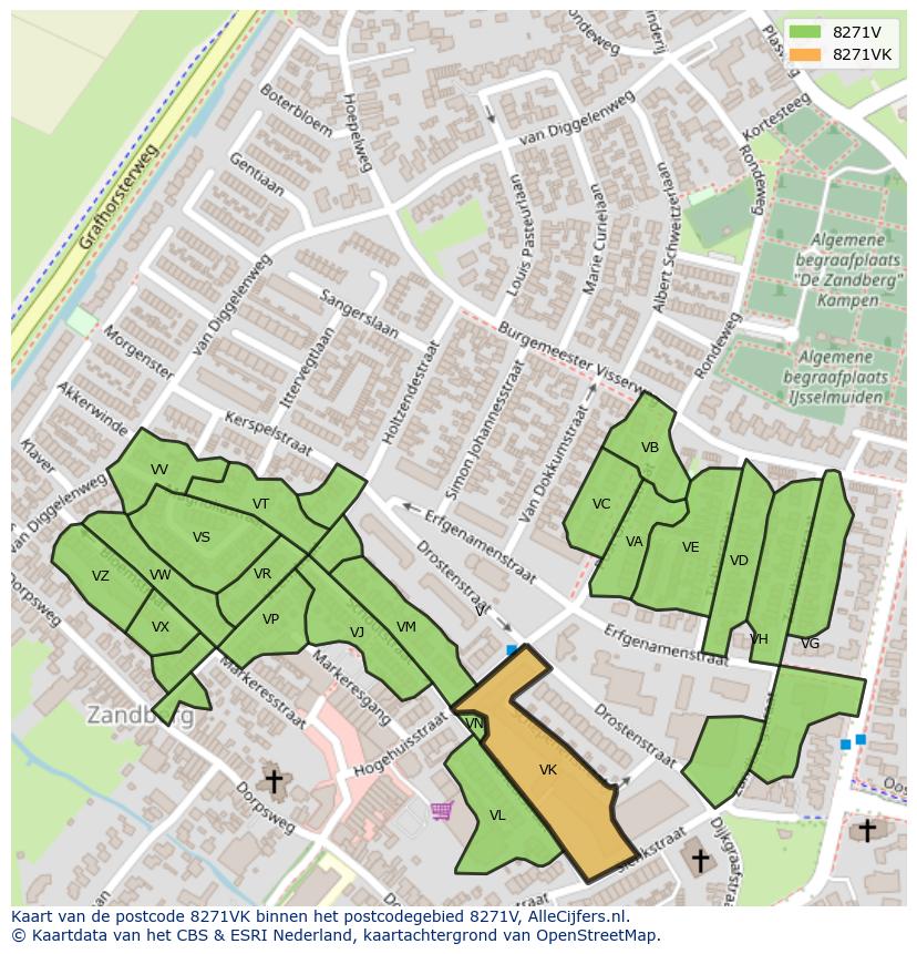 Afbeelding van het postcodegebied 8271 VK op de kaart.