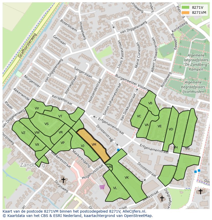 Afbeelding van het postcodegebied 8271 VM op de kaart.